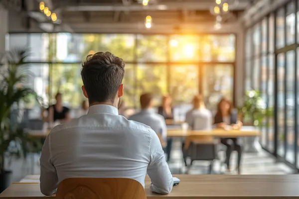 Professional in modern glass office focused on work presentation